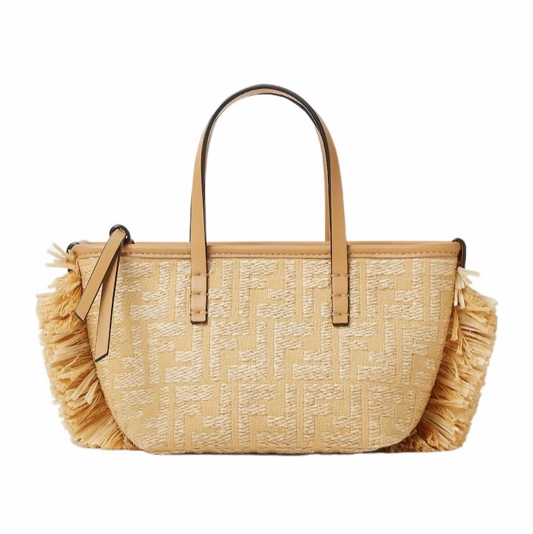 Fendi 女士 拉菲草 FF 提花面料迷你包均碼碼MINI、15.5cm*11cm*13cm-0