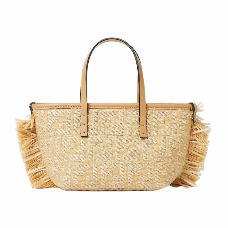 Fendi 女士 拉菲草 FF 提花面料迷你包均碼碼MINI、15.5cm*11cm*13cm-1