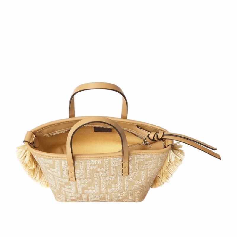 Fendi 女士 拉菲草 FF 提花面料迷你包均碼碼MINI、15.5cm*11cm*13cm-2