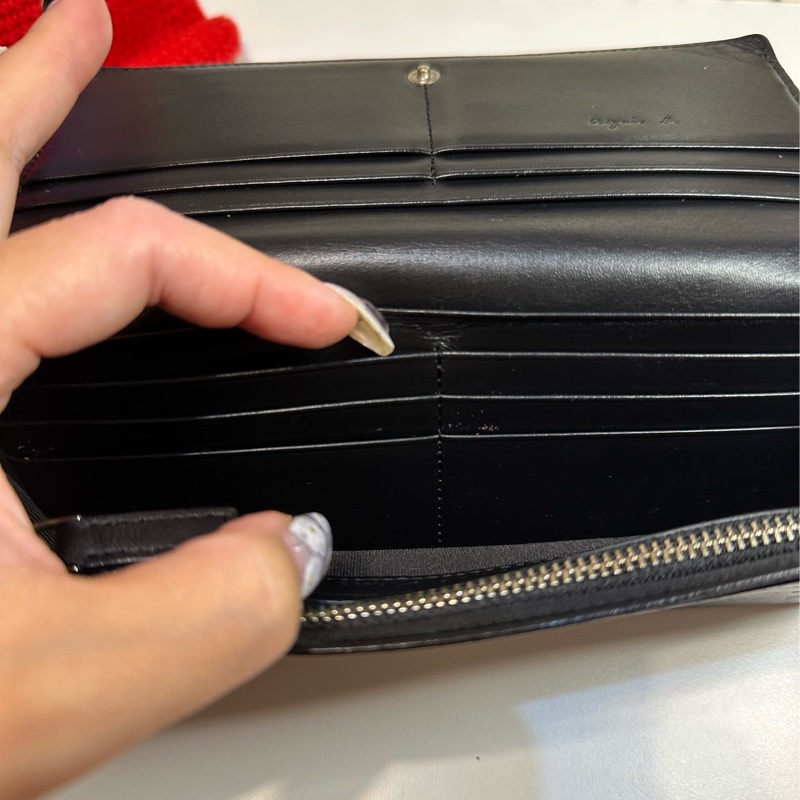 agnès b. 黑色皮革長夾 男女通用二手-3