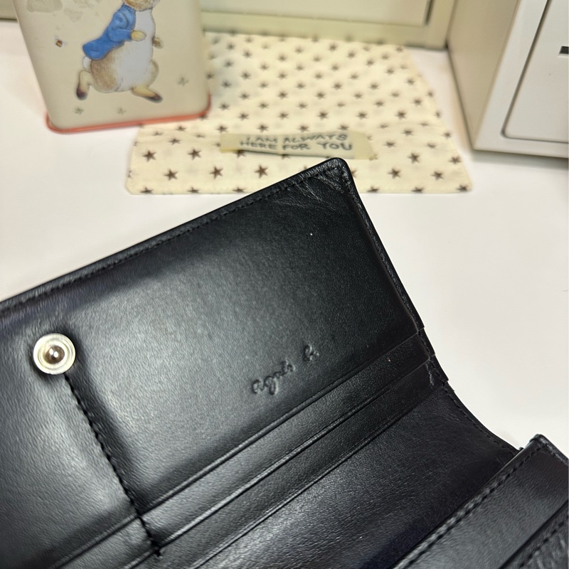 agnès b. 黑色皮革長夾 男女通用二手-6