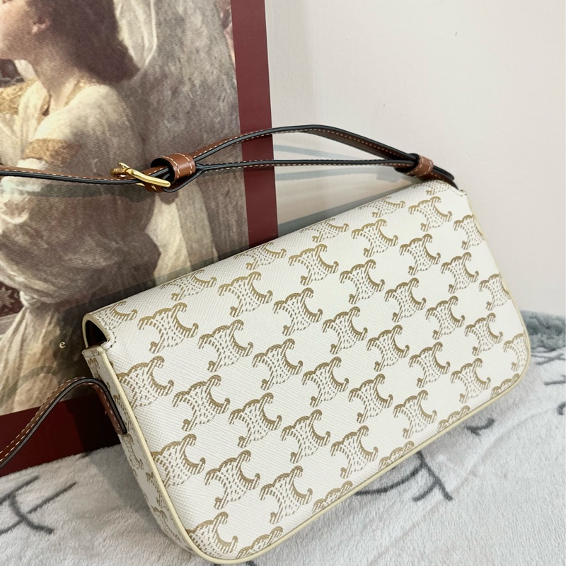 【全🆕】CELINE SHOULDER BAG CLAUDE Triomphe canvas calfskin White Logo 凱旋門印花牛皮革 斜挎包 單肩包-3