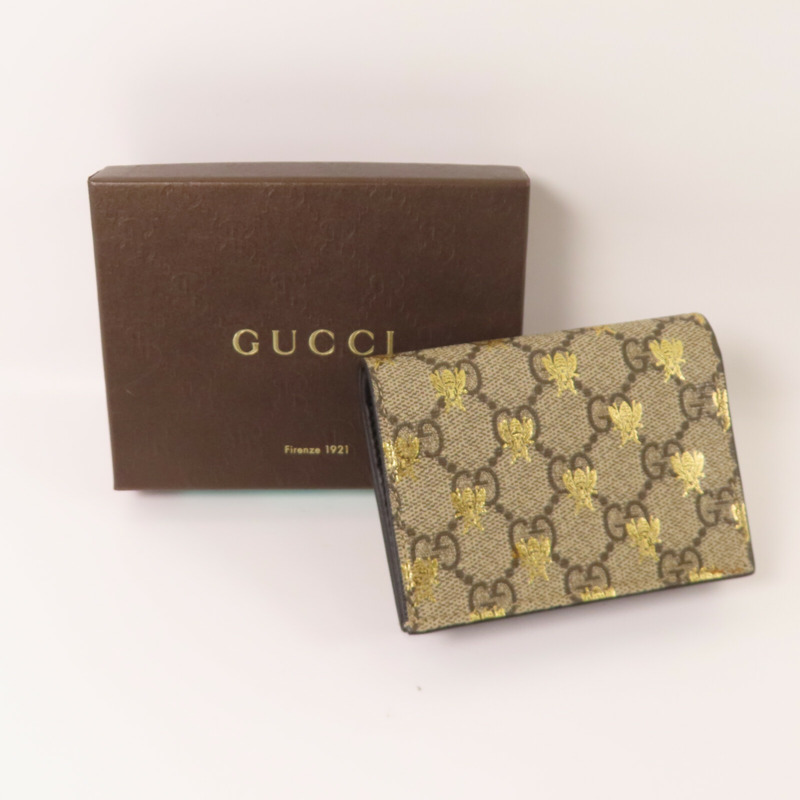 GUCCI 塗層帆布Bee Card Case金扣零錢包/卡套-12