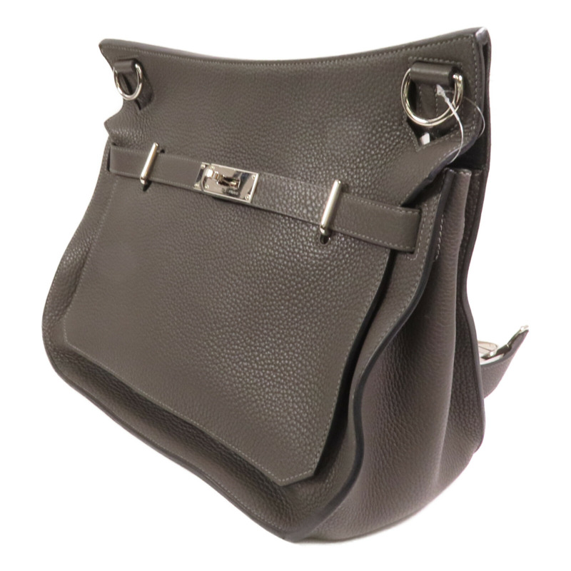 HERMES Clemence皮革Jypesiere 37銀扣肩背袋Etain-2