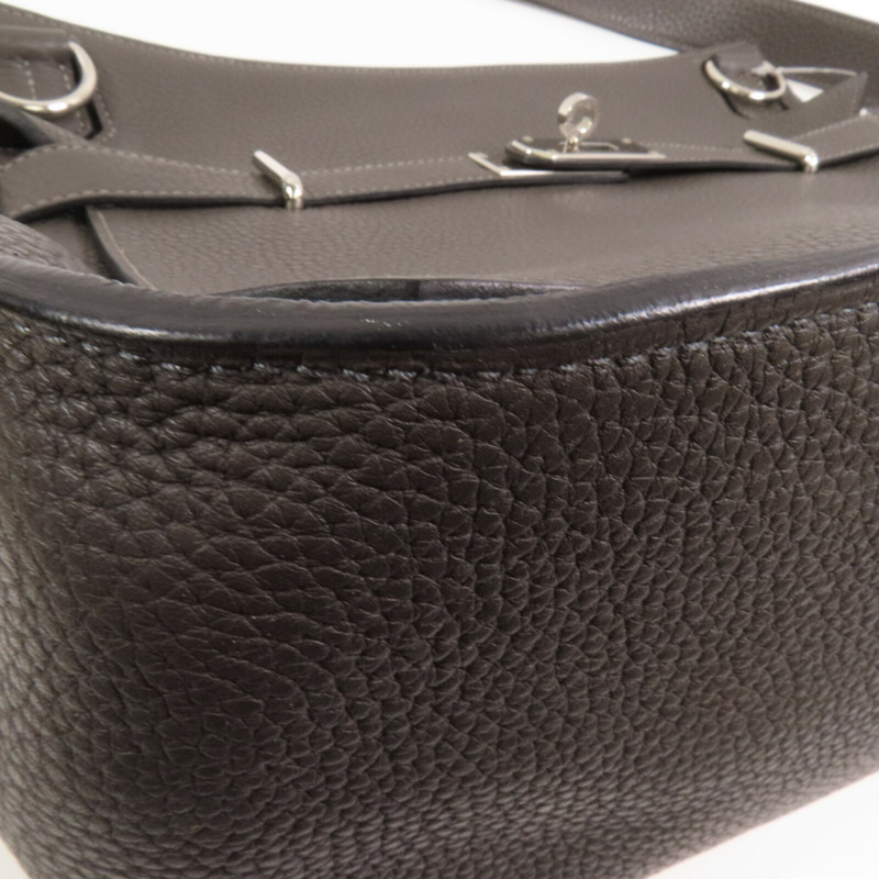 HERMES Clemence皮革Jypesiere 37銀扣肩背袋Etain-5
