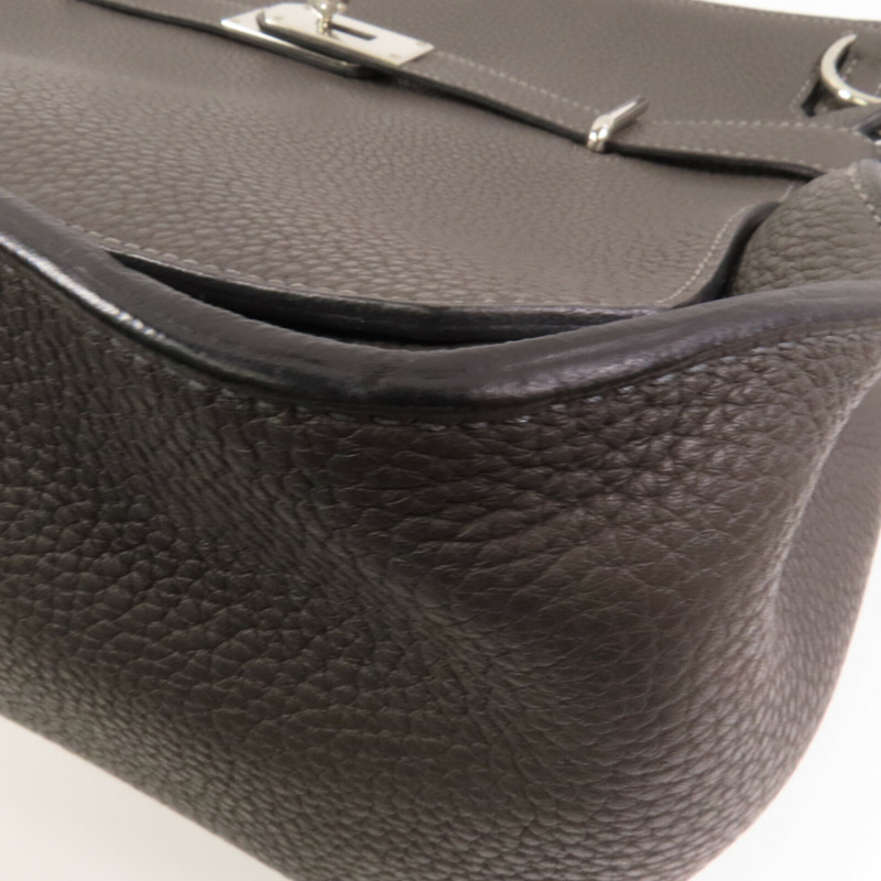 HERMES Clemence皮革Jypesiere 37銀扣肩背袋Etain-6