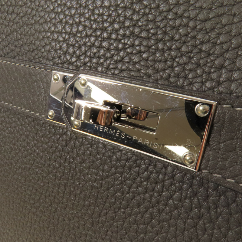 HERMES Clemence皮革Jypesiere 37銀扣肩背袋Etain-9