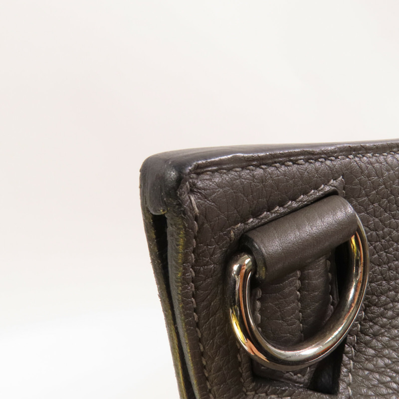 HERMES Clemence皮革Jypesiere 37銀扣肩背袋Etain-11