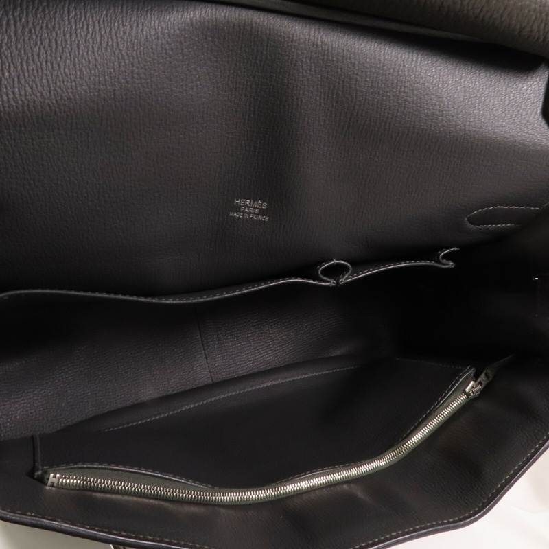HERMES Clemence皮革Jypesiere 37銀扣肩背袋Etain-14