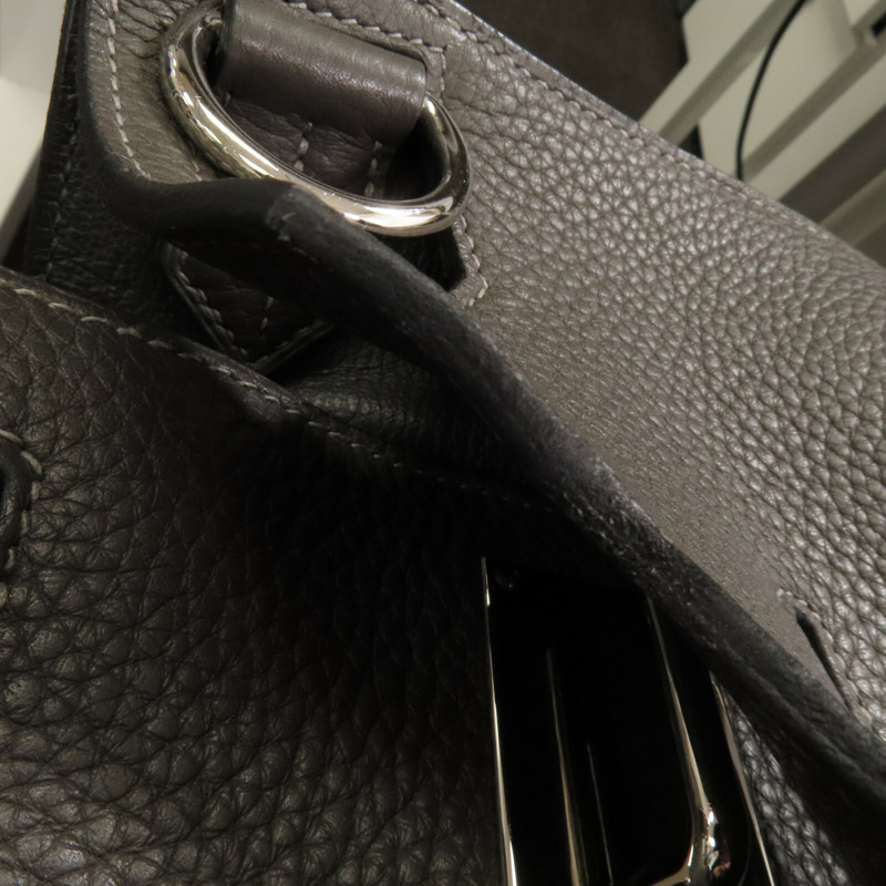 HERMES Clemence皮革Jypesiere 37銀扣肩背袋Etain-17