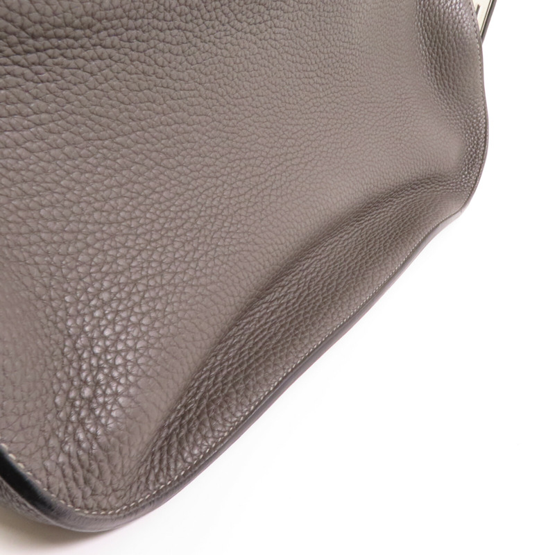 HERMES Clemence皮革Jypesiere 37銀扣肩背袋Etain-20