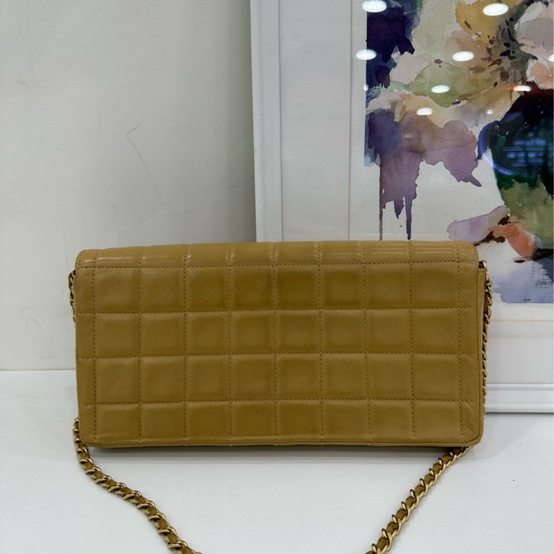 Chanel 香奈兒 vintage 冰格鏈條包 奶茶色 經典金扣 7位鐳射6字頭 尺寸26x13x4cm-2
