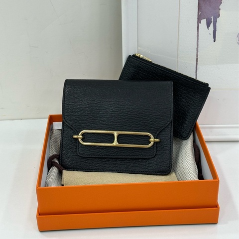Hermes 愛馬仕 roulis slim 黑金豬鼻子山羊皮零錢包 Z刻