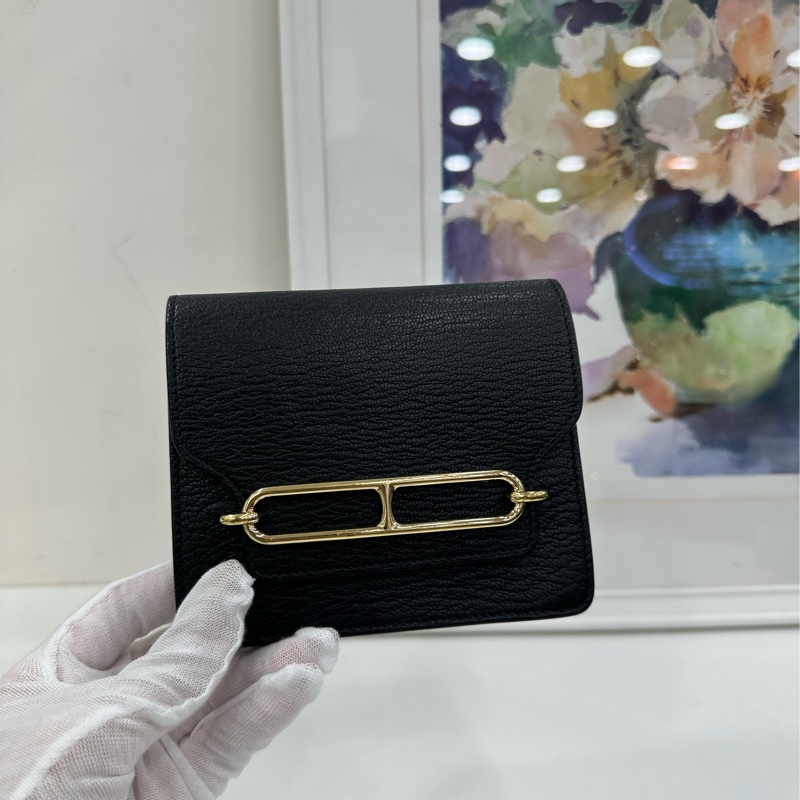 Hermes 愛馬仕 roulis slim 黑金豬鼻子山羊皮零錢包 Z刻-6
