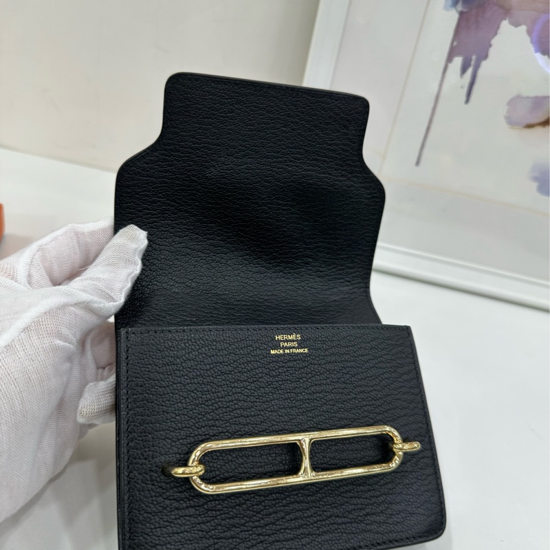 Hermes 愛馬仕 roulis slim 黑金豬鼻子山羊皮零錢包 Z刻-7