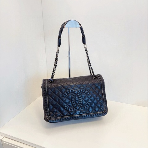 【97新🆕】Chanel 黑銀菱格大雙C翻蓋 單肩包