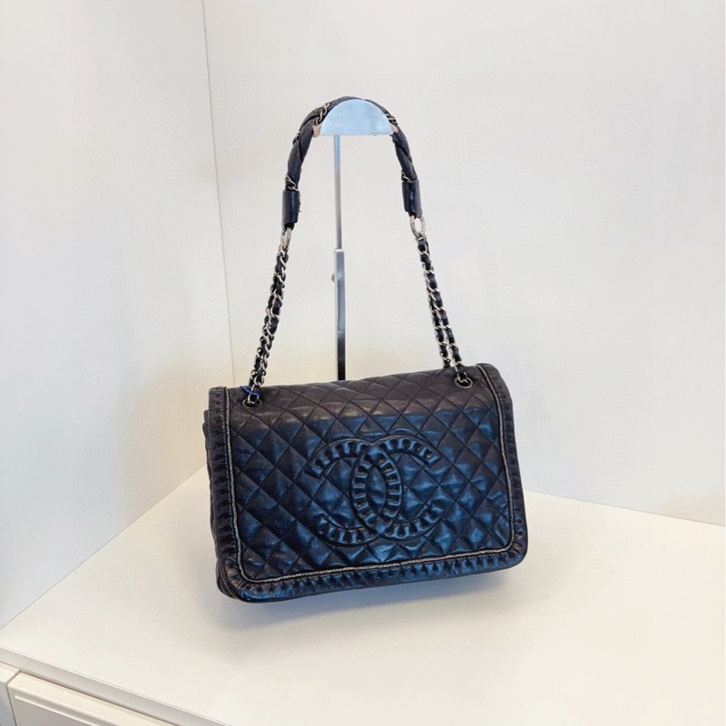 【97新🆕】Chanel 黑銀菱格大雙C翻蓋 單肩包-0