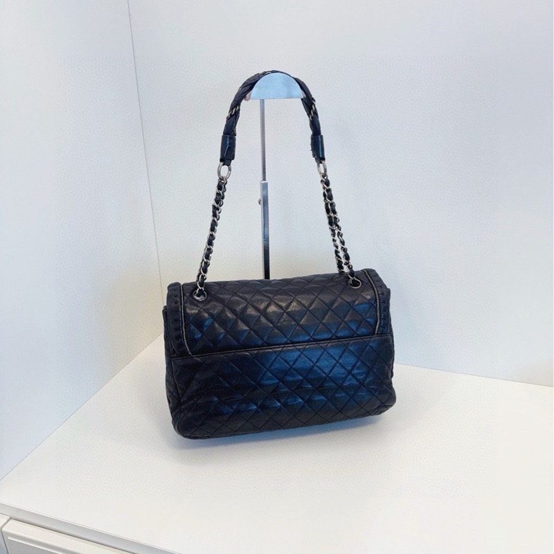 【97新🆕】Chanel 黑銀菱格大雙C翻蓋 單肩包-1