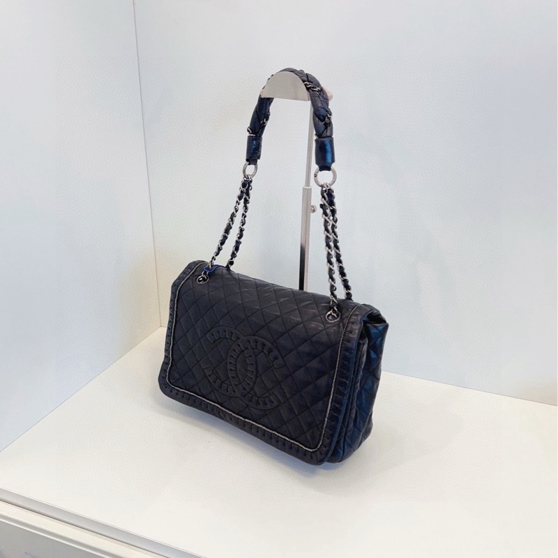 【97新🆕】Chanel 黑銀菱格大雙C翻蓋 單肩包-2