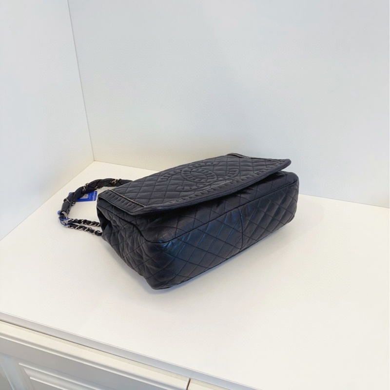 【97新🆕】Chanel 黑銀菱格大雙C翻蓋 單肩包-4