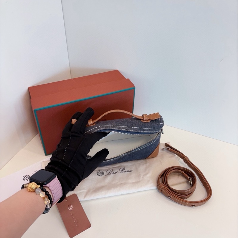 【99新🆕大全套24年票 】Loro Piana lp19 稀有 牛仔拼焦糖皮 丹寧銀扣飯盒包 手提包 斜挎包-5
