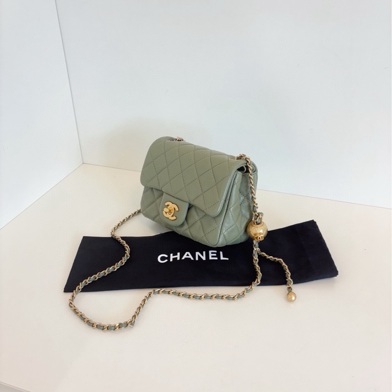 【99新閒置🆕】Chanel 抹茶綠CF金球金珠方胖子鏈條包 斜挎包-2