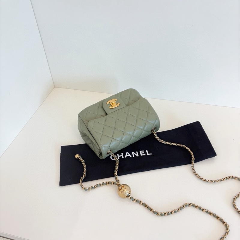 【99新閒置🆕】Chanel 抹茶綠CF金球金珠方胖子鏈條包 斜挎包-3