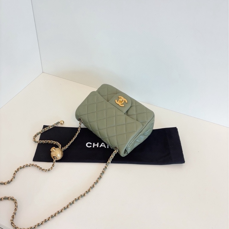 【99新閒置🆕】Chanel 抹茶綠CF金球金珠方胖子鏈條包 斜挎包-6