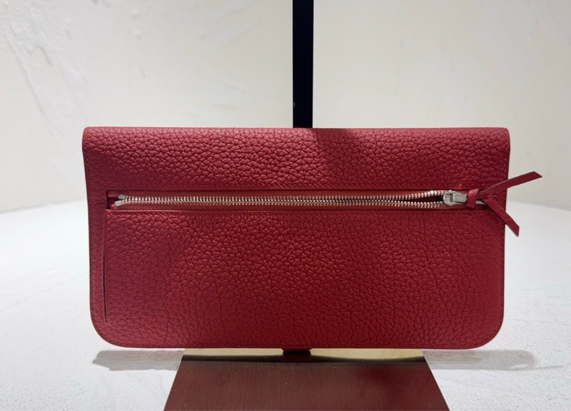 98新 愛馬仕 	Hermès Dogon 長夾 紅色 Togo 牛皮 銀扣 後拉鍊口袋 框R-1