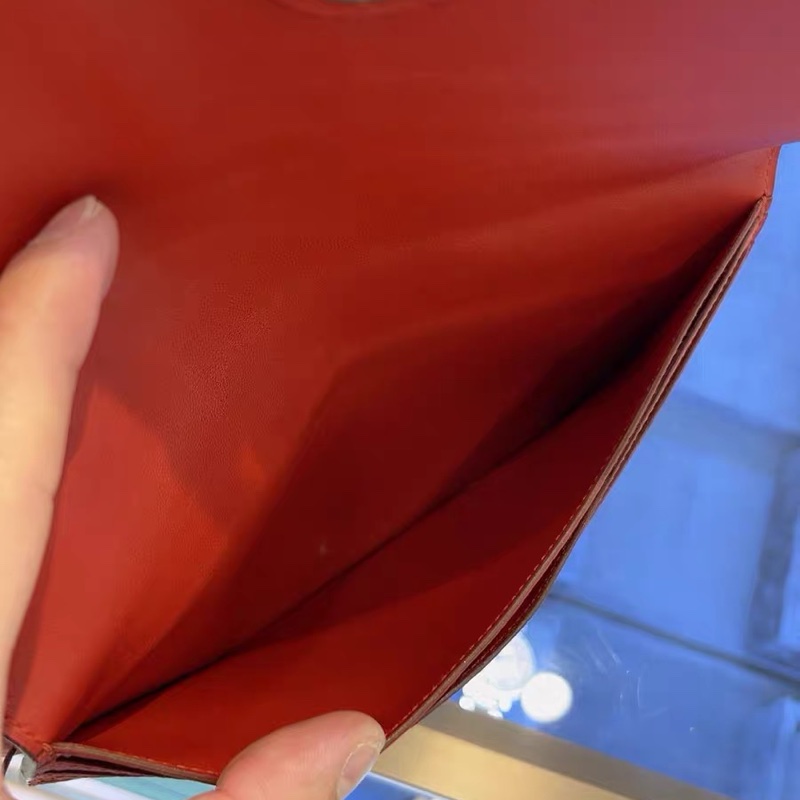 98新 愛馬仕 	Hermès Dogon 長夾 紅色 Togo 牛皮 銀扣 後拉鍊口袋 框R-5