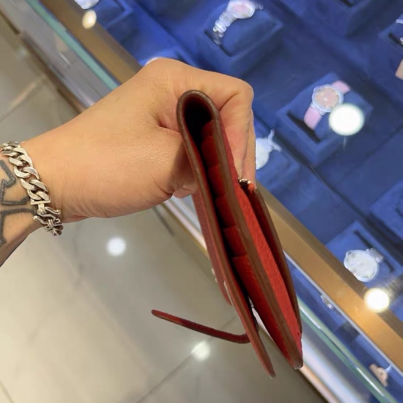 98新 愛馬仕 	Hermès Dogon 長夾 紅色 Togo 牛皮 銀扣 後拉鍊口袋 框R-6