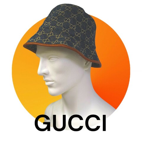 【8成新】㊣✨Gucci✨古馳 滿版 gg  牛仔 刺繡 皮邊 漁夫帽 帽子 遮陽帽/二手精品/配件🌳二手樹屋🌳
