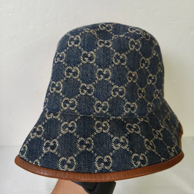 【8成新】㊣✨Gucci✨古馳 滿版 gg  牛仔 刺繡 皮邊 漁夫帽 帽子 遮陽帽/二手精品/配件🌳二手樹屋🌳-2