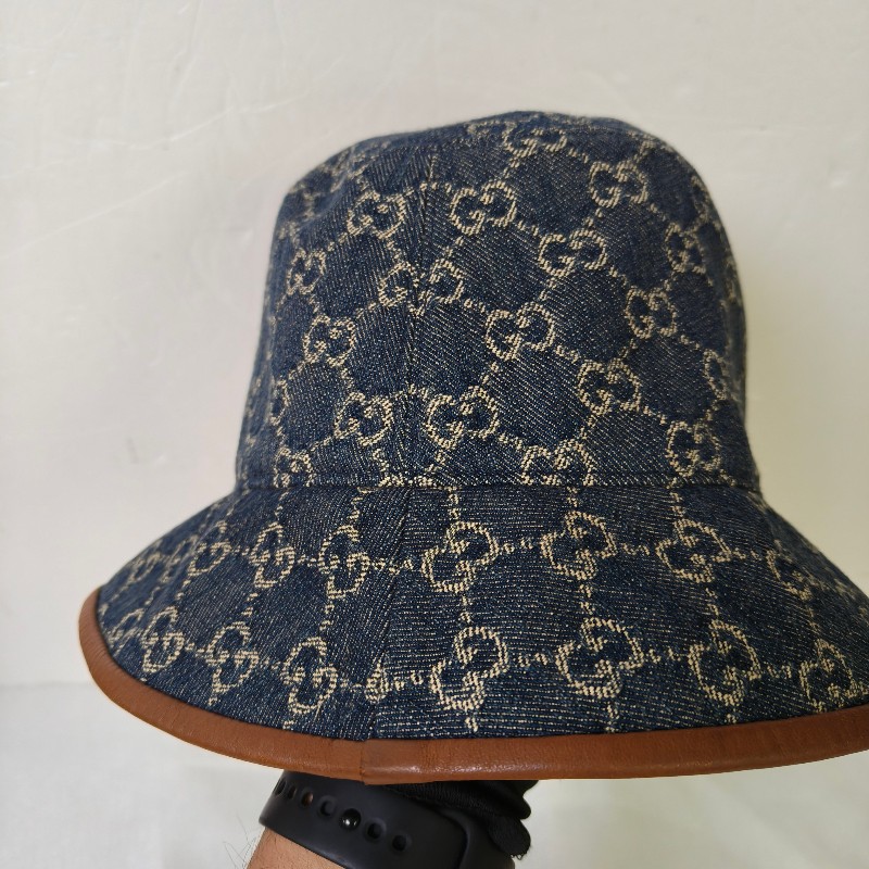【8成新】㊣✨Gucci✨古馳 滿版 gg  牛仔 刺繡 皮邊 漁夫帽 帽子 遮陽帽/二手精品/配件🌳二手樹屋🌳-4