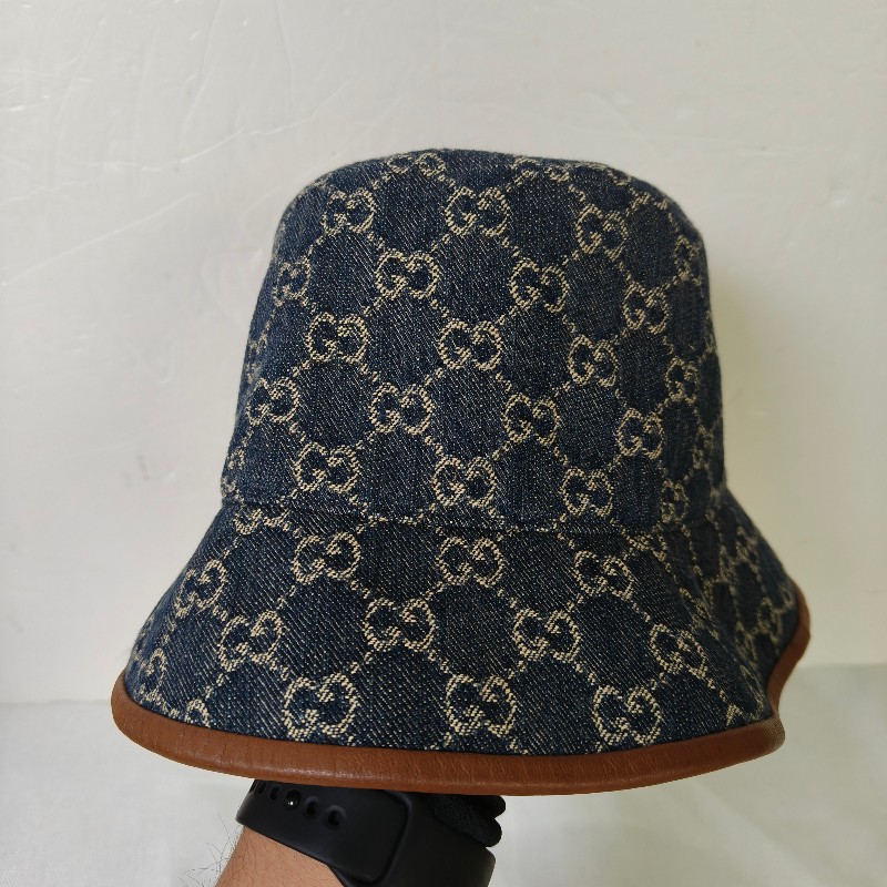 【8成新】㊣✨Gucci✨古馳 滿版 gg  牛仔 刺繡 皮邊 漁夫帽 帽子 遮陽帽/二手精品/配件🌳二手樹屋🌳-5