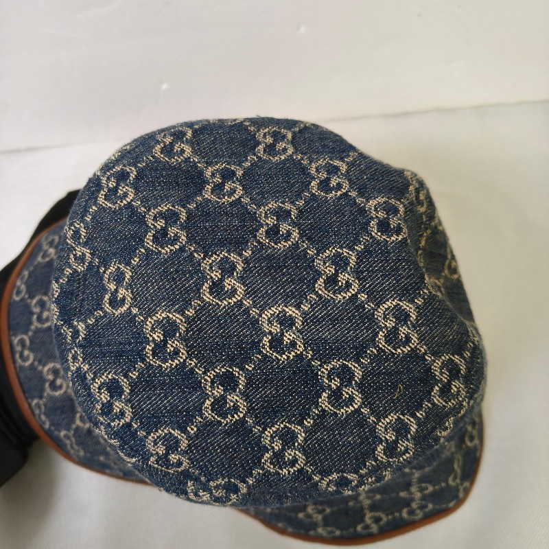 【8成新】㊣✨Gucci✨古馳 滿版 gg  牛仔 刺繡 皮邊 漁夫帽 帽子 遮陽帽/二手精品/配件🌳二手樹屋🌳-6