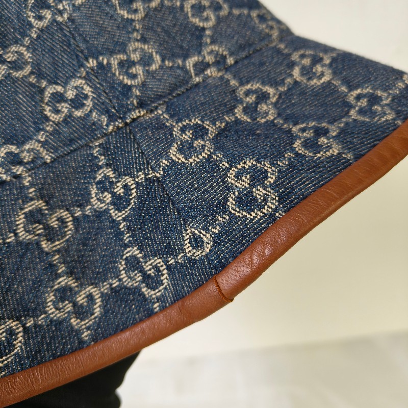 【8成新】㊣✨Gucci✨古馳 滿版 gg  牛仔 刺繡 皮邊 漁夫帽 帽子 遮陽帽/二手精品/配件🌳二手樹屋🌳-9