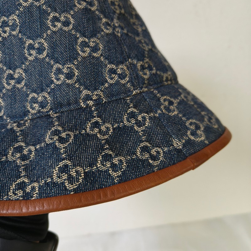 【8成新】㊣✨Gucci✨古馳 滿版 gg  牛仔 刺繡 皮邊 漁夫帽 帽子 遮陽帽/二手精品/配件🌳二手樹屋🌳-11