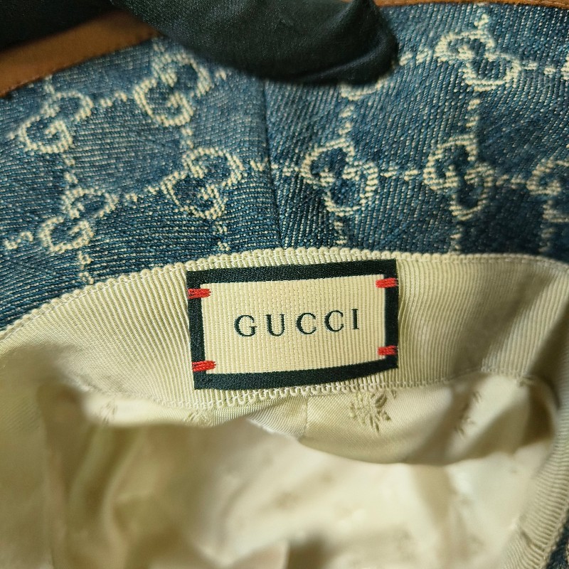【8成新】㊣✨Gucci✨古馳 滿版 gg  牛仔 刺繡 皮邊 漁夫帽 帽子 遮陽帽/二手精品/配件🌳二手樹屋🌳-12