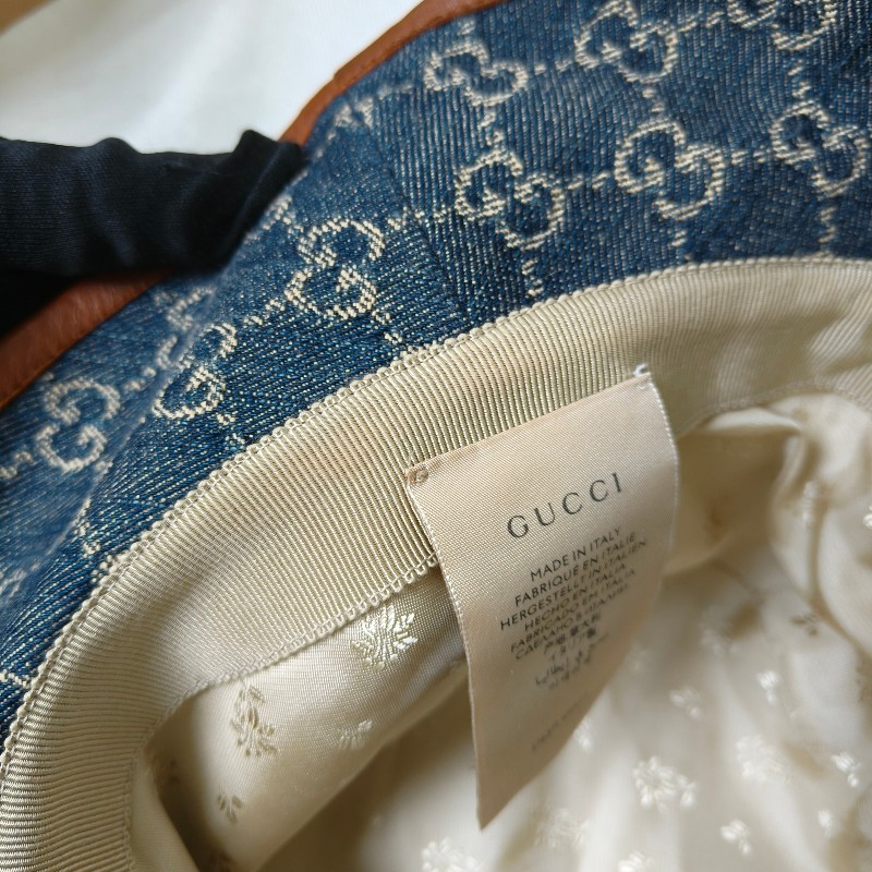 【8成新】㊣✨Gucci✨古馳 滿版 gg  牛仔 刺繡 皮邊 漁夫帽 帽子 遮陽帽/二手精品/配件🌳二手樹屋🌳-15