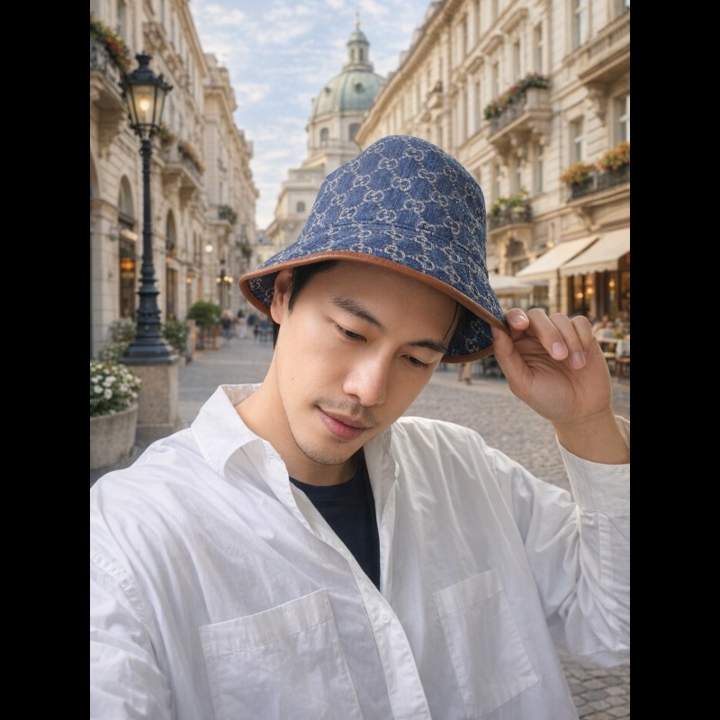 🫅女神購物節狂降（原$8800）‼️只到3/15⏰【8成新】㊣✨Gucci✨古馳 滿版 gg  牛仔 刺繡 皮邊 漁夫帽 帽子 遮陽帽/二手精品/配件🌳二手樹屋🌳-19