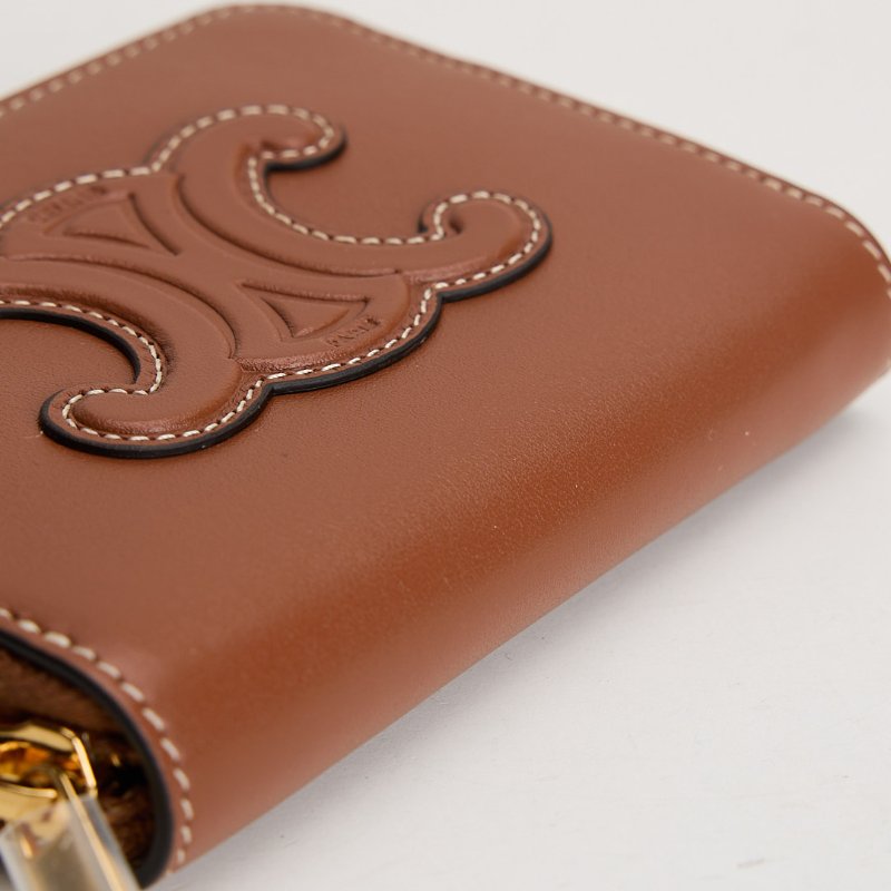 Celine 浮雕凱旋門小牛皮拉鍊零錢包/棕色-6