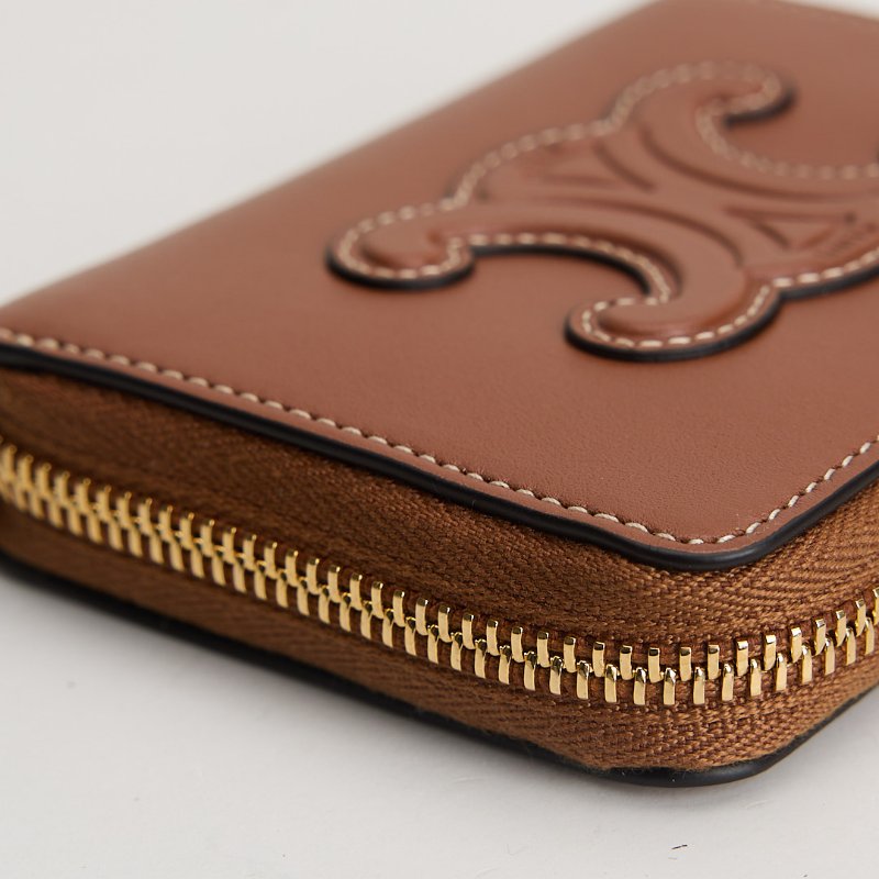 Celine 浮雕凱旋門小牛皮拉鍊零錢包/棕色-8