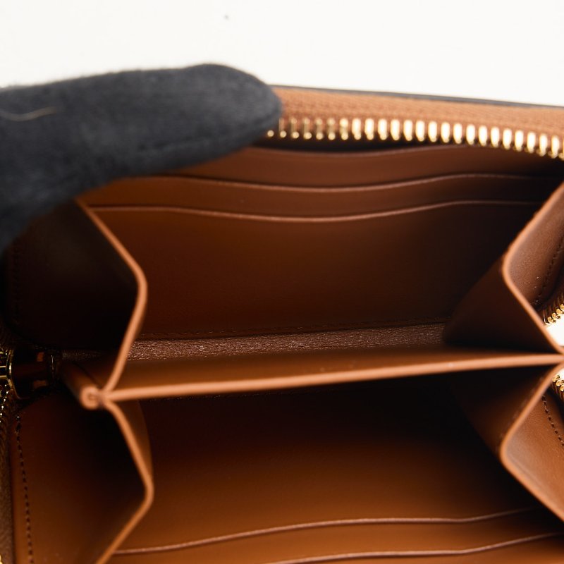 Celine 浮雕凱旋門小牛皮拉鍊零錢包/棕色-15