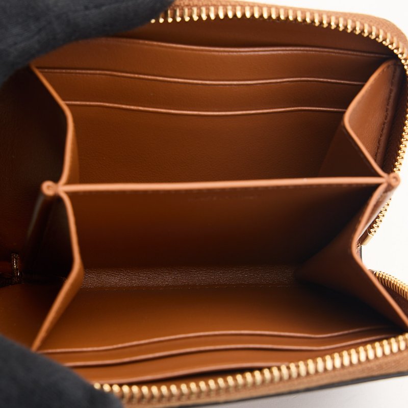 Celine 浮雕凱旋門小牛皮拉鍊零錢包/棕色-16