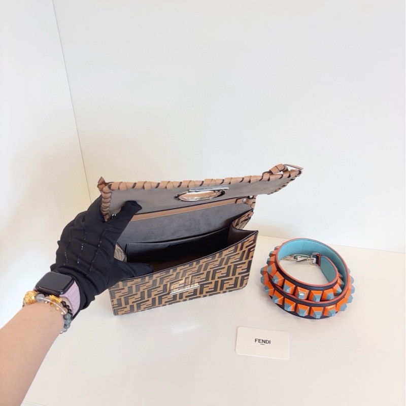 【98新🆕】Fendi經典FF老花手柄 變質包邊 搭配亞克力積木肩帶 手提包單肩包-7