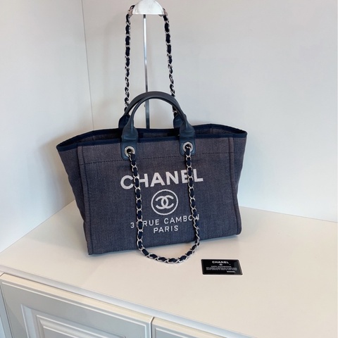 【98新🆕】Chanel 牛仔藍沙灘包 帆布拼牛皮 手提包 單肩包