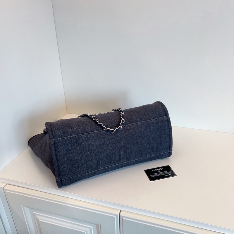 【98新🆕】Chanel 牛仔藍沙灘包 帆布拼牛皮 手提包 單肩包-5