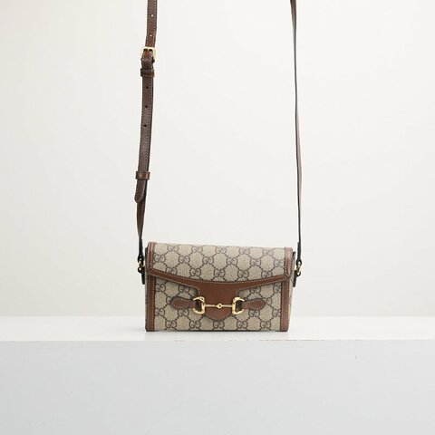 二手Gucci 1955橫版手機包/棕色