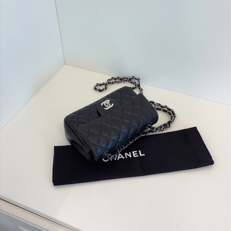 【98新🆕】Chanel 黑銀 荔枝皮 Classic CF大mini 口蓋包 斜挎包-4